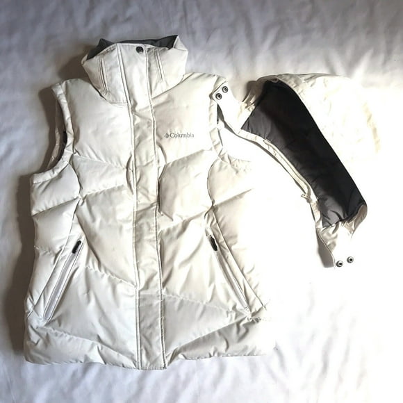 Columbia Omni Heat Women's Medium White Down Parka Vest with Removable Hood