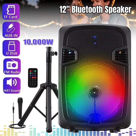 RIDWIND Large Bluetooth Party Speaker with 12" Woofer, Portable Rechargeable Sound System, LED Lights, Karaoke Mic, TWS Stereo, FM Radio, AUX/USB/TF, Bass Boost