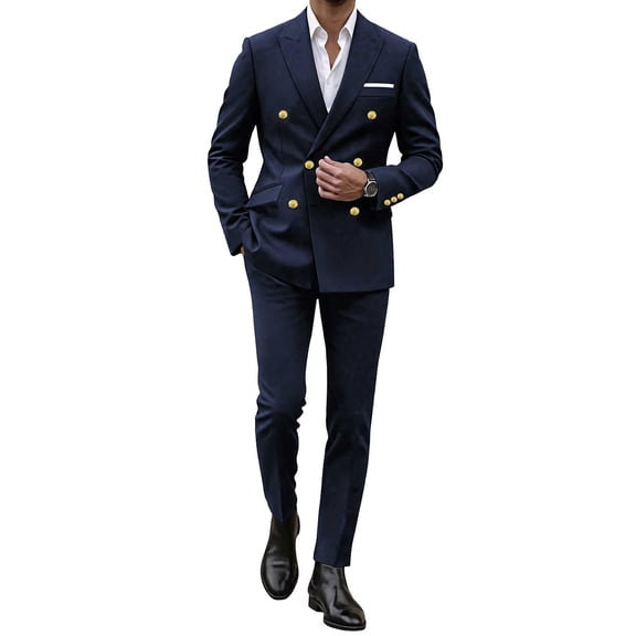 Men's Slim Fit 2 Piece Suit Double Breasted Business Wedding Prom Tuxedo Suits Blazer Jacket & Dress Pants Set