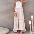 thumbnail image 2 of ClodeEU Women's Halter Neck Tiered Maxi Dress,Casual Flowy A-Line Sundress Beige,Women's Plus L, 2 of 9