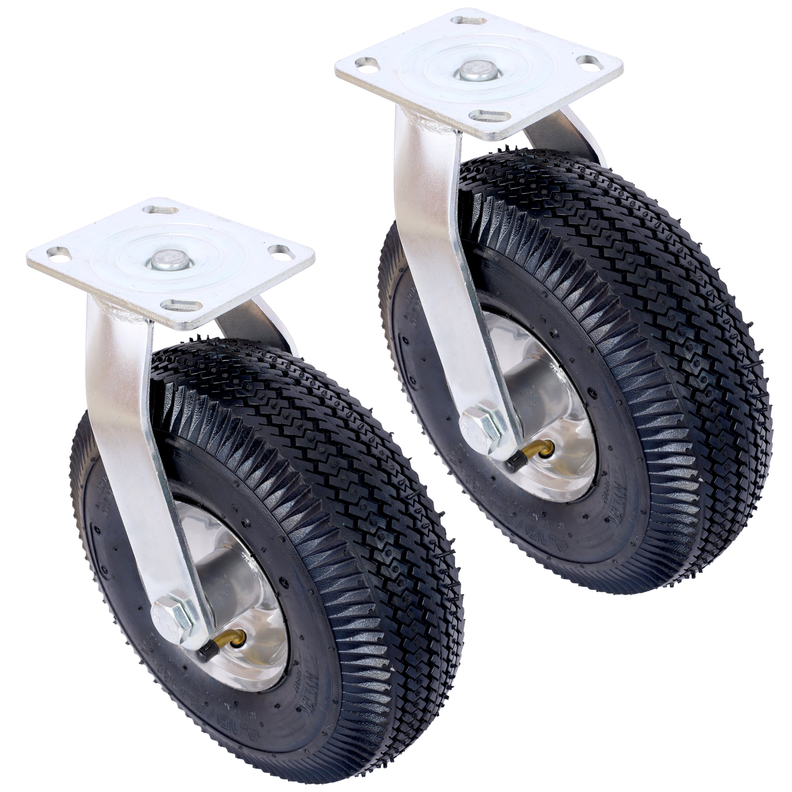 4PCS 10IN CASTER pneumatic tire(2PCS SWIVEL+2PCS RIGID), Caster Wheel, Steel Hub with Ball Bearings, 5/8-Inch Bore Centered Axle -black,