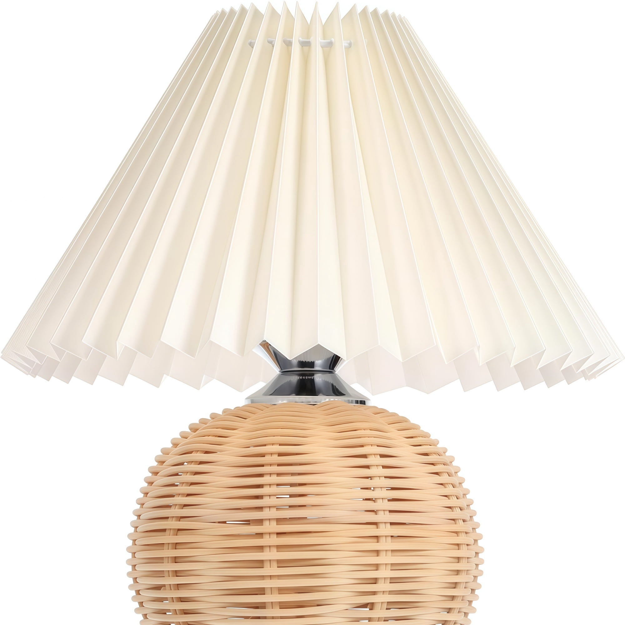 MEHOOM Pleated bamboo Table Lamp, Modern Bedside Nightstand Lamp with Beige Lampshade Rattan Metal Base, Table Lamps for Bedroom, Living Room, Home Office Decor
