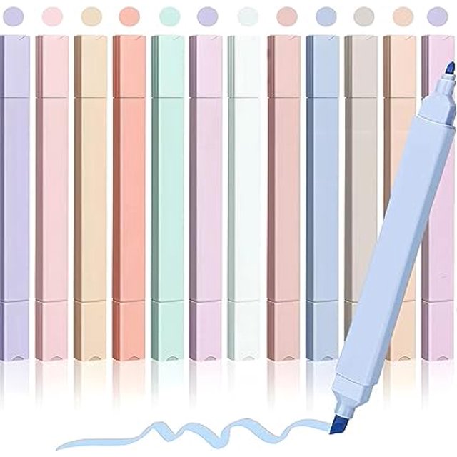 Greswe Highlighter with Soft Chisel Tip, Dual-tip, Assorted Colors, 12 Count