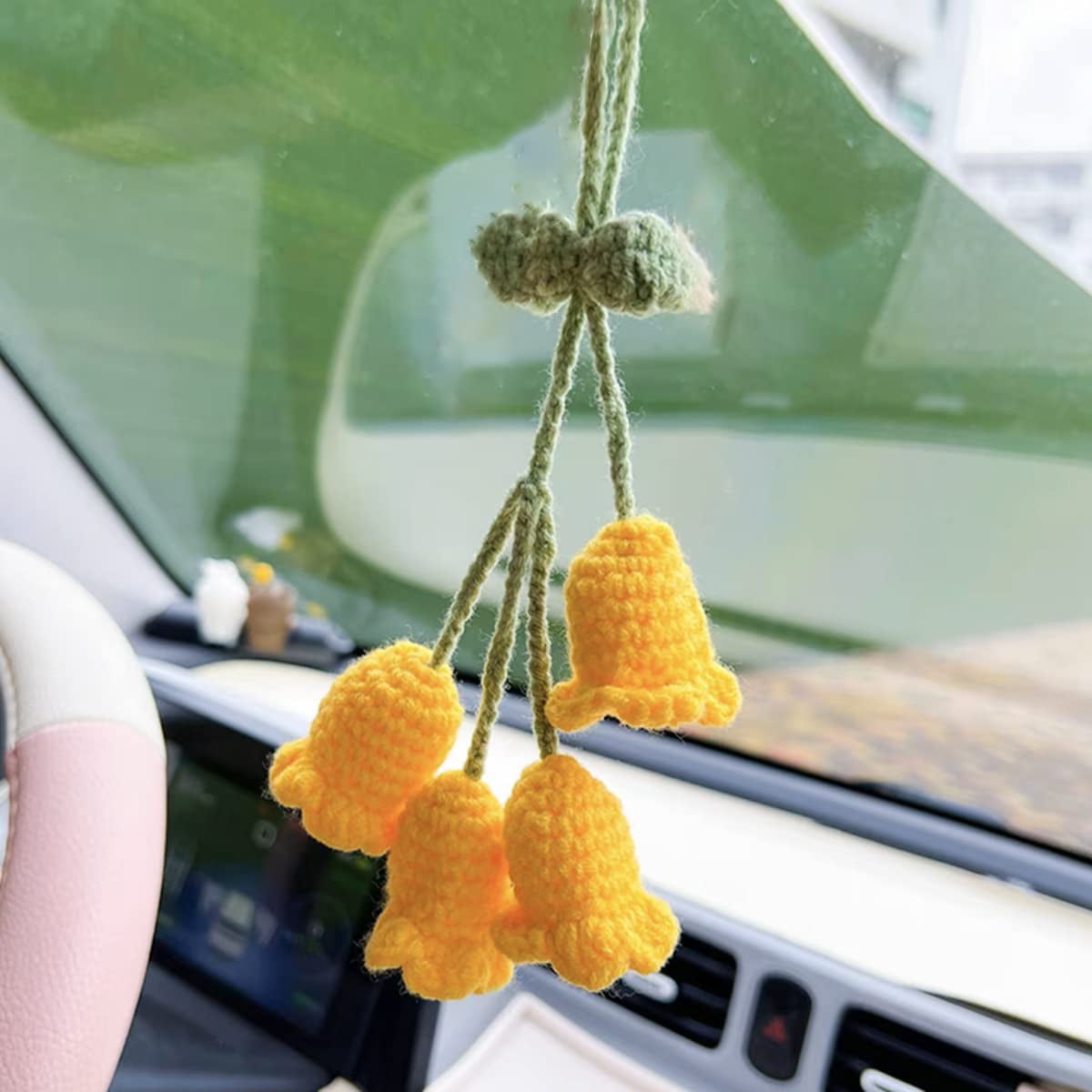 Car Mirror Hanging Accessories,cute Car Accessories For Women,rear View  Mirror Accessories Hanging,bellflower Hand Knitted Car Pendantsuitable For  Bac