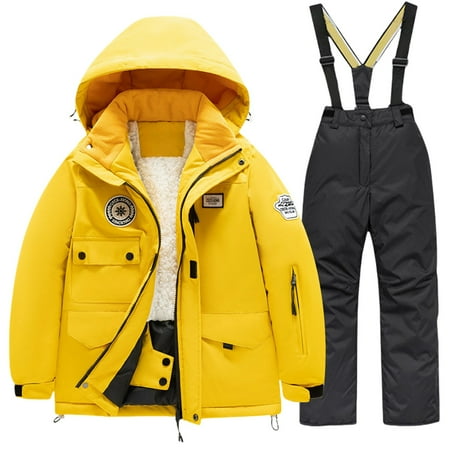 Ruyang Boys Girls Fleece Lined Snow Suit Winter Padded Warm 2 Piece Snowsuit Zip Up Hooded Puffer Ski Jacket Overalls Set