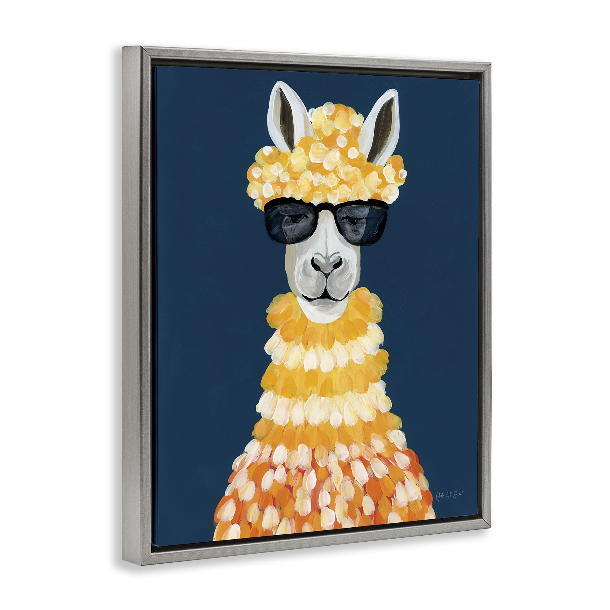 Stupell Industries Fashionista Alpaca Portrait Animals Painting Gray Floater Framed Canvas Art Print Wall Art, 17 x 21