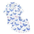 thumbnail image 3 of Kids Satin Pajamas Girls Boys Butterfly Printed Button Down Solid Tops T Shirt Shorts 2PCS Summer Classic Pajamas Set Pajamas For Girls 6-7, 3 of 3