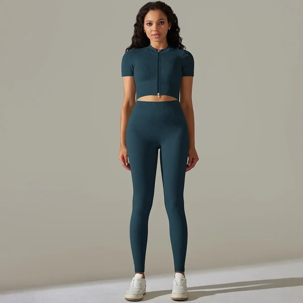 Conjunto de 2 piezas de mallas cortas de manga corta para mujer, conjunto de yoga, gimnasio, fitness, ropa de entrenamiento de realce, trajes ajustados, trajes de entrenamientos deportivos
