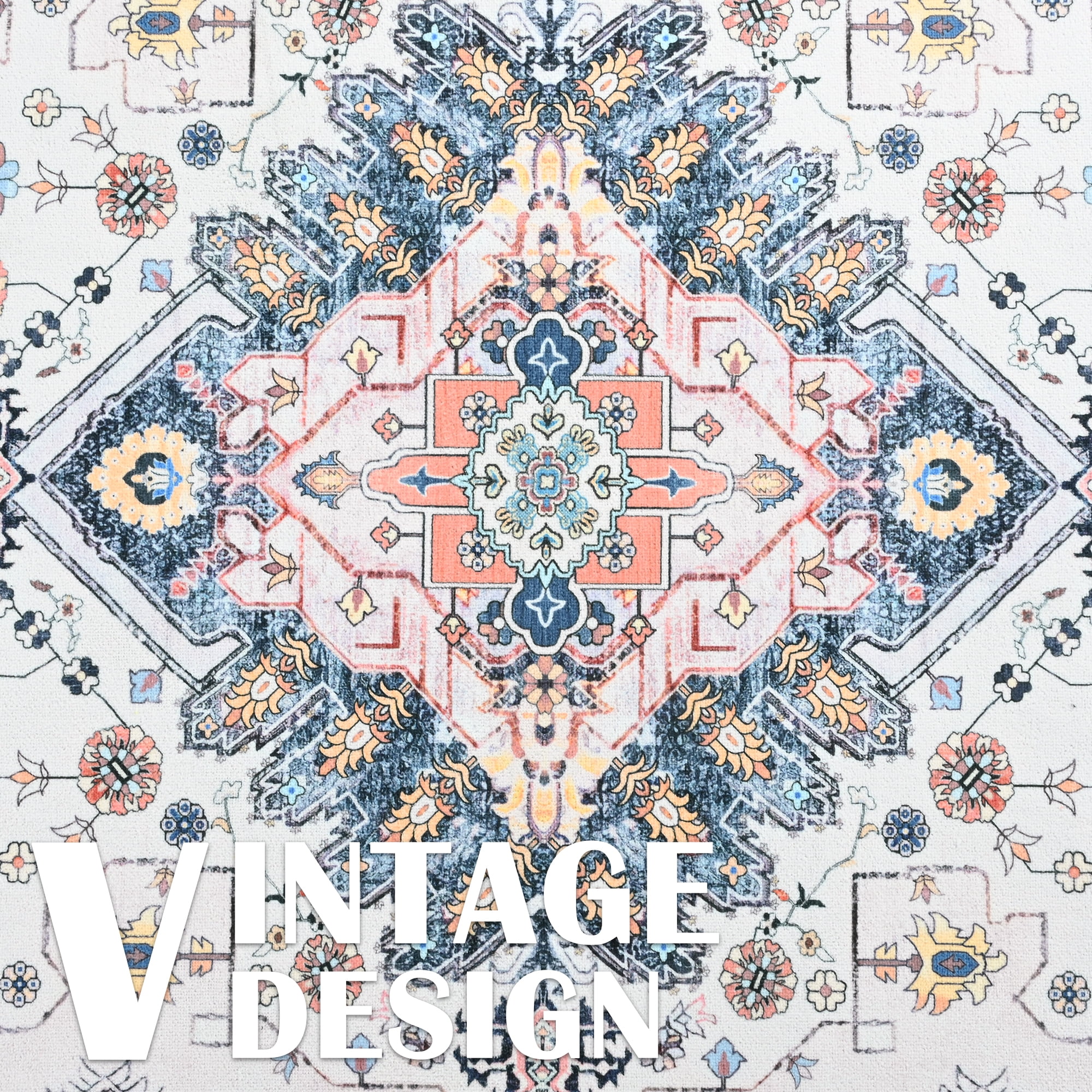 Softlife Ultra-Thin Chenille Vintage Area Rug Oriental Tribal Antique Carpet Boho Style, 9' x 11', Beige