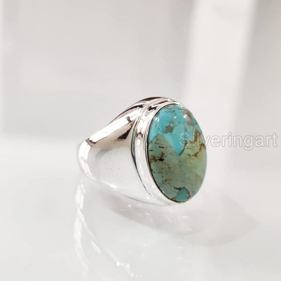Arizona Turquoise Ring, Silver Jewelry, 925 Silver Ring, Father's Day, Plain Solid, Natural Turquoise, December Birthstone Ring, Heavy Mens Ring, Spiritual Healing Gemstone, Christmas, Tiny Mens Ring