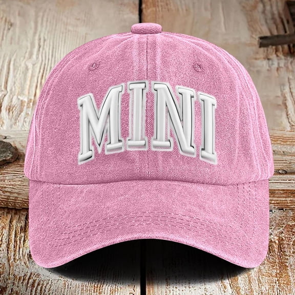 MINI Embroidered Vintage Washed Baseball Cap, Adjustable Cotton Dad Hat for Men Women, Retro Two Tone Casual Headwear for Car Enthusiasts Pink One Size