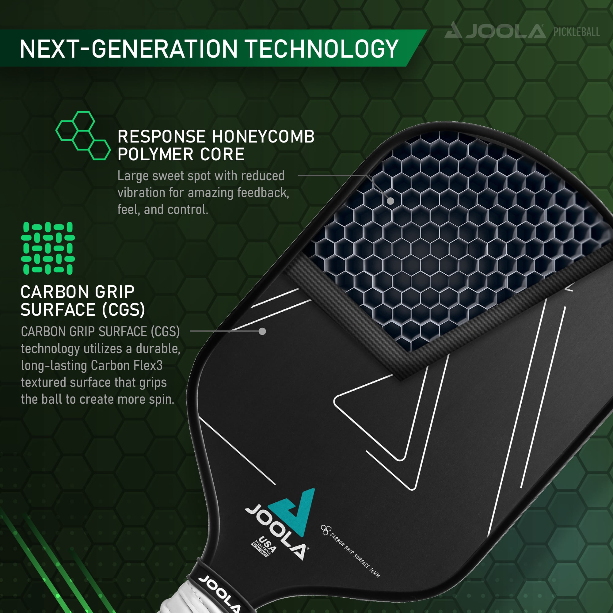 JOOLA Vision CGS 16mm Pickleball Paddle, Black, Weight 7.8 ounces