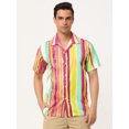 thumbnail image 2 of INSPIRE CHIC Camisas de bloque de color con cierre de botones y mangas cortas con estampado de rayas de verano para hombre Rojo amarillo XL, 2 of 6