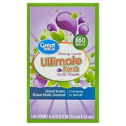 Great Value Ultimate Fresh Fabric Softener Dryer Sheets, Blooming Lavender, 160 Count, Compare to Gain®