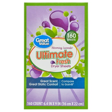Great Value Ultimate Fresh Fabric Softener Dryer Sheets, Blooming Lavender, 160 Count, Compare to Gain®