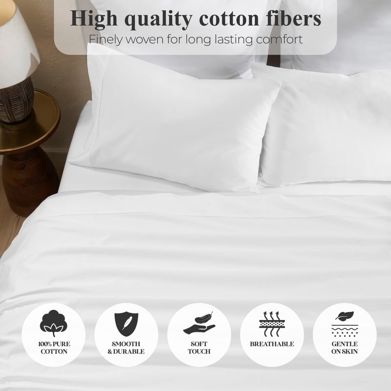 Superior Apus 100% Cotton 15" Deep Pocket Sheet Set, King, White