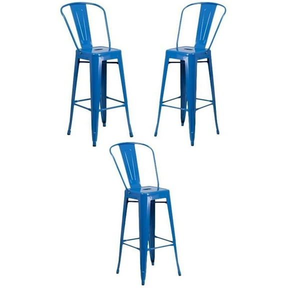 Home Square 30" Metal Steel Bar Stool in Blue Finish - Set of 3