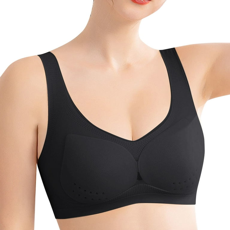 Plus Size Sports Bras for Women Ser Thin Ice Silk Seamless Big Chest Shows  Small Droop Beauty Vest Shapermint Bra for Womens Wirefree Black XL 
