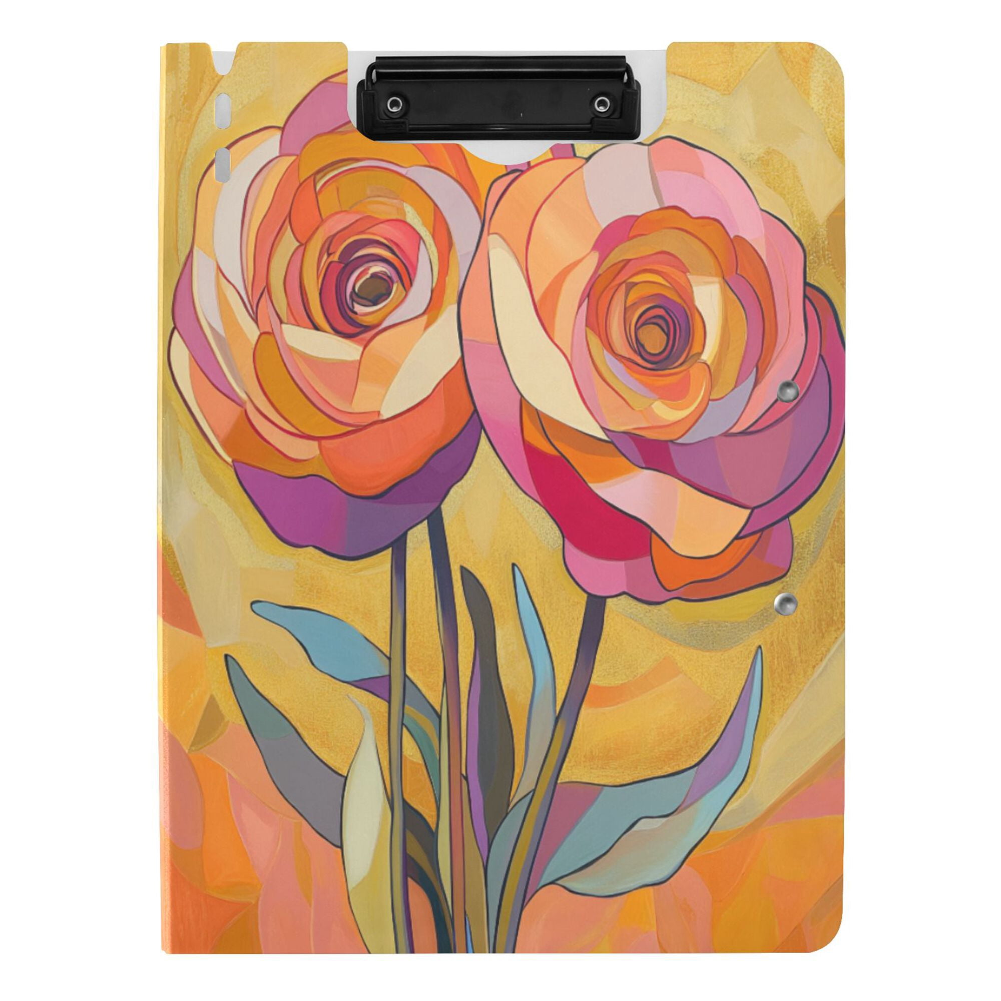 FORMRS A4 Clipboard Folder with Pen Holder Horizontal Foldable School Office Binder, Purple Abstract Floral