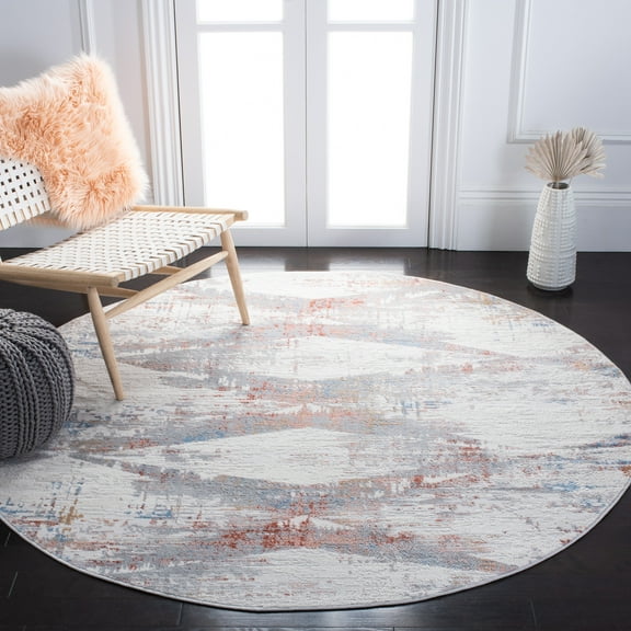 SAFAVIEH Amelia Amandy Geometric Area Rug, Ivory/Rust, 6'7" x 6'7" Round