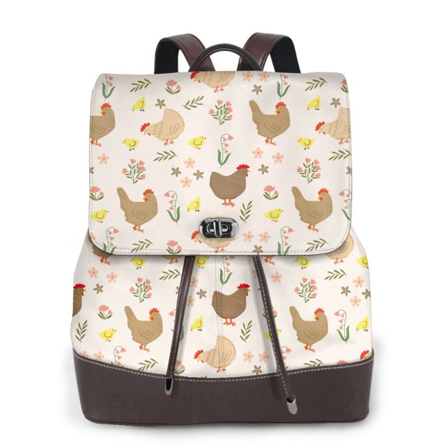Easygdp Chicken Family Mochila de Cuero para Mujeres, Bolso de Hombro, Bolsos de Mano de Moda para Trabajo y Viajes
