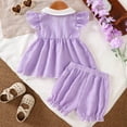 thumbnail image 4 of CAIVO Kids Summer Toddler Girls Fly Sleeve O-Neck T Shirt Tops Striped Shorts Outfit Sets Boho Clothes Sets, 4 of 8