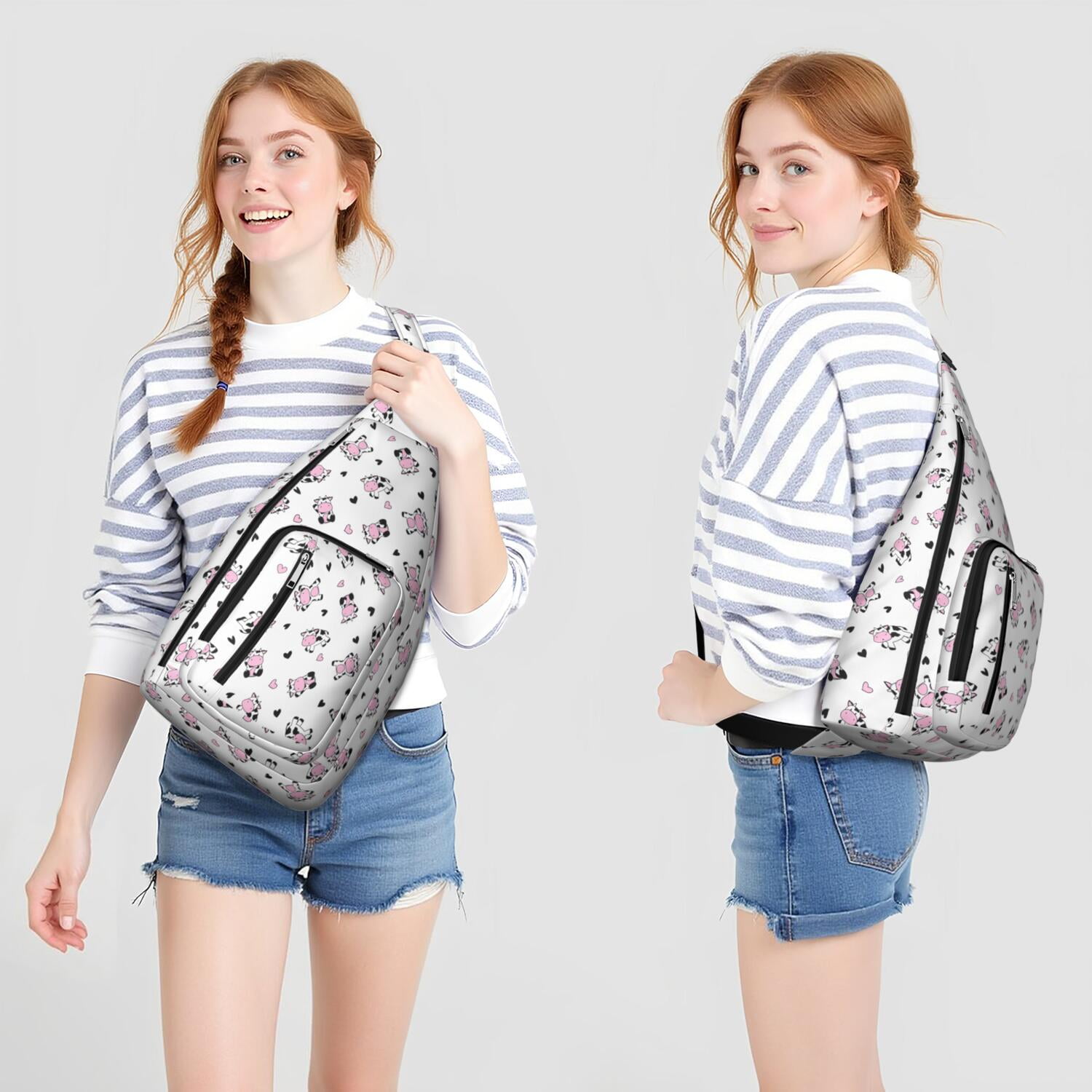 Vintage Highland Cow Print Sling Backpack – Cute Farmhouse Floral Cow Crossbody Bag for Women & Men, Lightweight Hiking Daypack