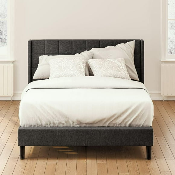 Cadre de lit plate-forme rembourré ZINUS Dori / Sommier à matelas / Support de lattes en bois / Pas besoin de sommier / Facilité d'assemblage