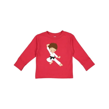 

Inktastic Cute Boy Brown Hair Black Belt Karate Pose Gift Toddler Boy Girl Long Sleeve T-Shirt