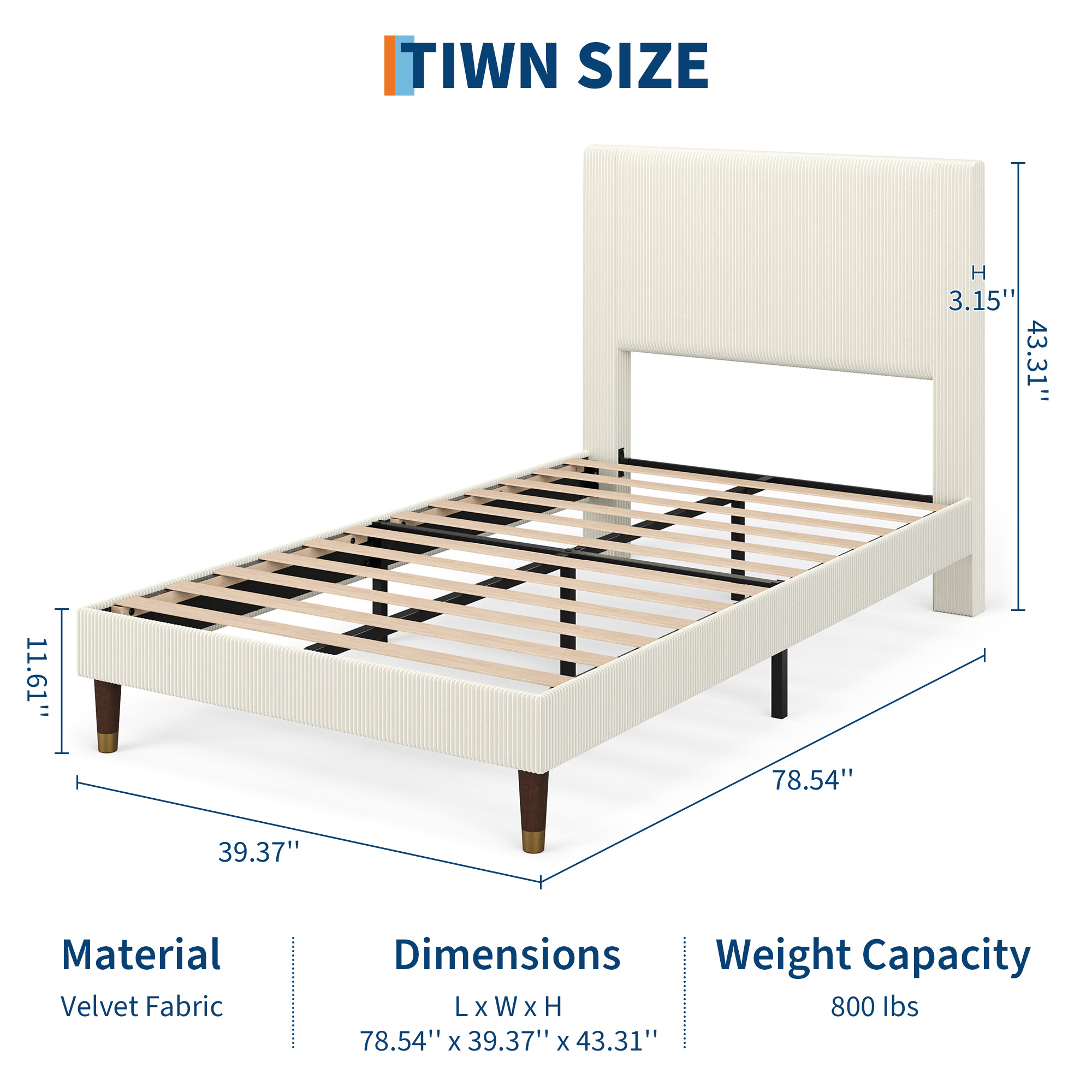Twin/Full/Queen/King Size Upholstered Platform Bed Frame - Modern Fabric Headboard, Metal Frame & Wooden Slats Double Support, Non-Slip Noise-Free, No Box Spring Needed