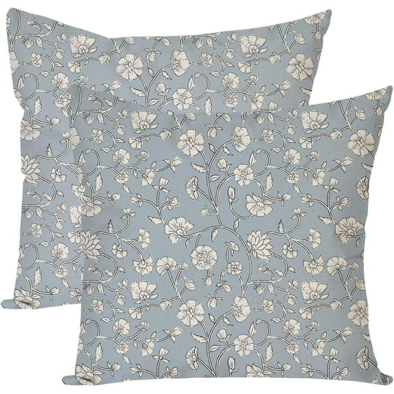 Vintage Floral Botanical Vine French Toile Decorative Throw Pillow Covers 18x18 Inch Set of 2 Blue Outdoor Spring Summer Decor Cushion Cases Grandmillennial Decorations for Home Room Couch