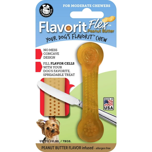 Pet Qwerks Flavorit Flex Bone Dog Chew Toy, Peanut Butter Flavor, Small