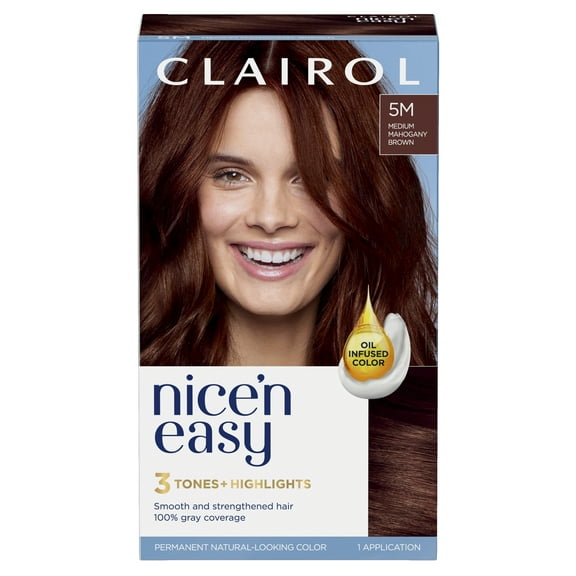 Clairol Nice'n Easy Permanent Hair Color Cream, 5M Medium Mahogany Brown, Hair Dye, 1 Application