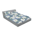 thumbnail image 2 of Flower Fitted Sheet & Pillow Sham Set, Watercolor Summer Floral Print with Garden Blossoms Foliage Pattern, Decorative Printed 3 Piece Bedding Decor, Queen, Ceil Blue Green and Cream, by Ambesonne, 2 of 2