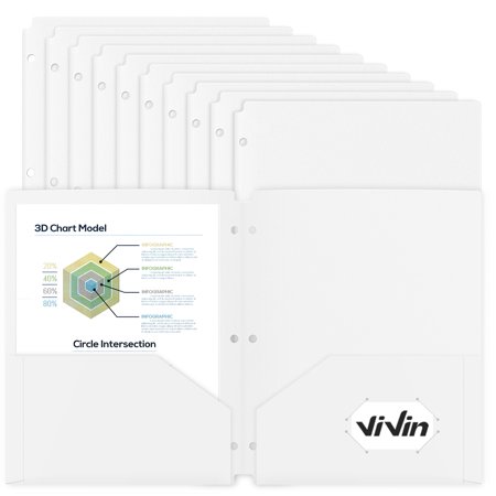 ViVin 18-Pack Plastic File Folders with 2 Pockets, 3 Hole Punched, Hold Letter-size Paper White