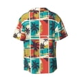 thumbnail image 5 of Uemuo Colorful Hawaii Palms Pattern Cotton Linen Short Sleeve Shirts,Casual Lightweight Button Down Shirts,Vacation Beach Summer Tops-Large, 5 of 7