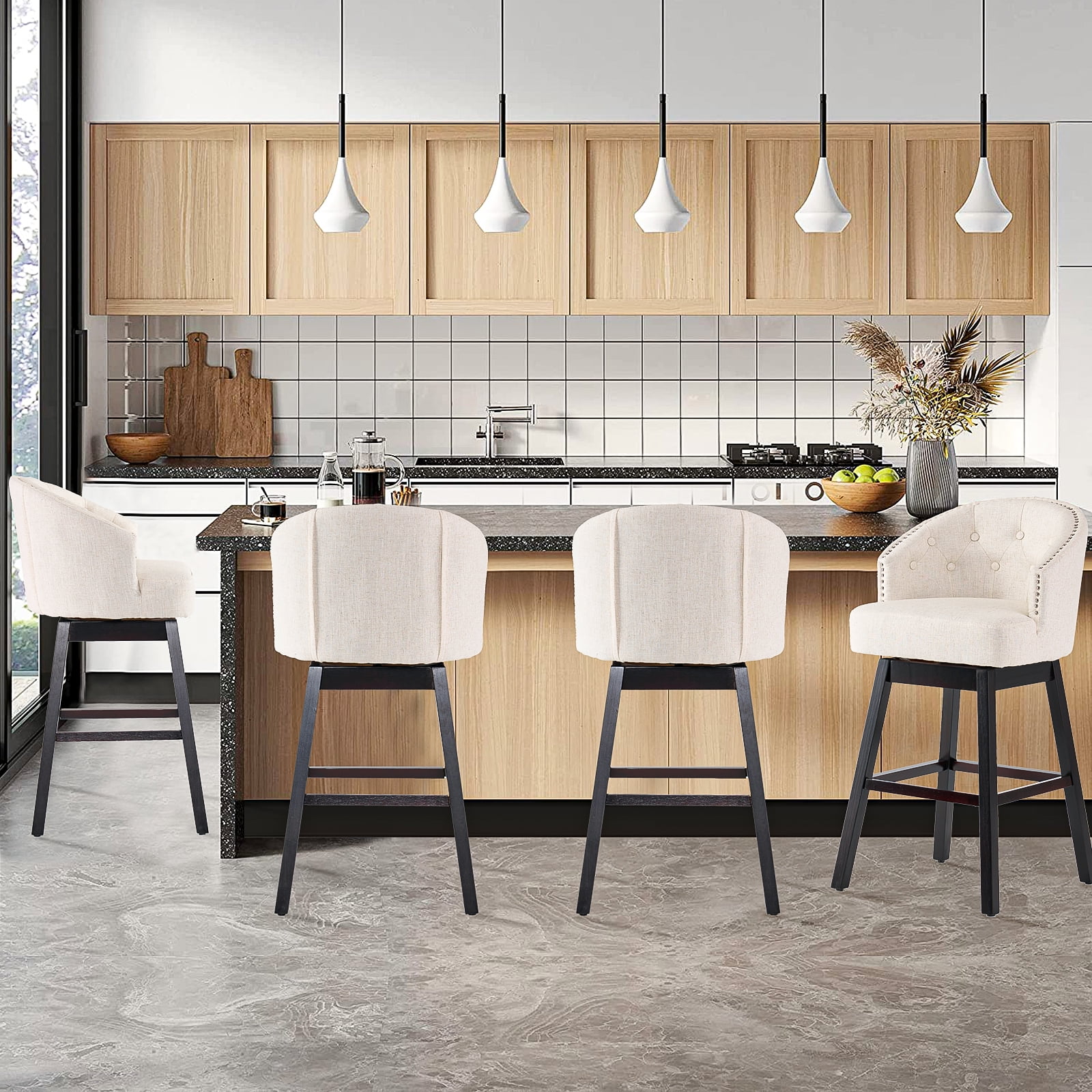 Kadyn Studio Bar Stool Set of 2, Modern Fabric Bar Stool with Wood Legs, Upholstered Fabric Barstool for Bar, Kitchen, Beige Kadyn Studio Bar Stool Set of 2, Modern Fabric Bar Stool with Wood Legs, Upholstered Fabric Barstool for Bar, Kitchen, Beige