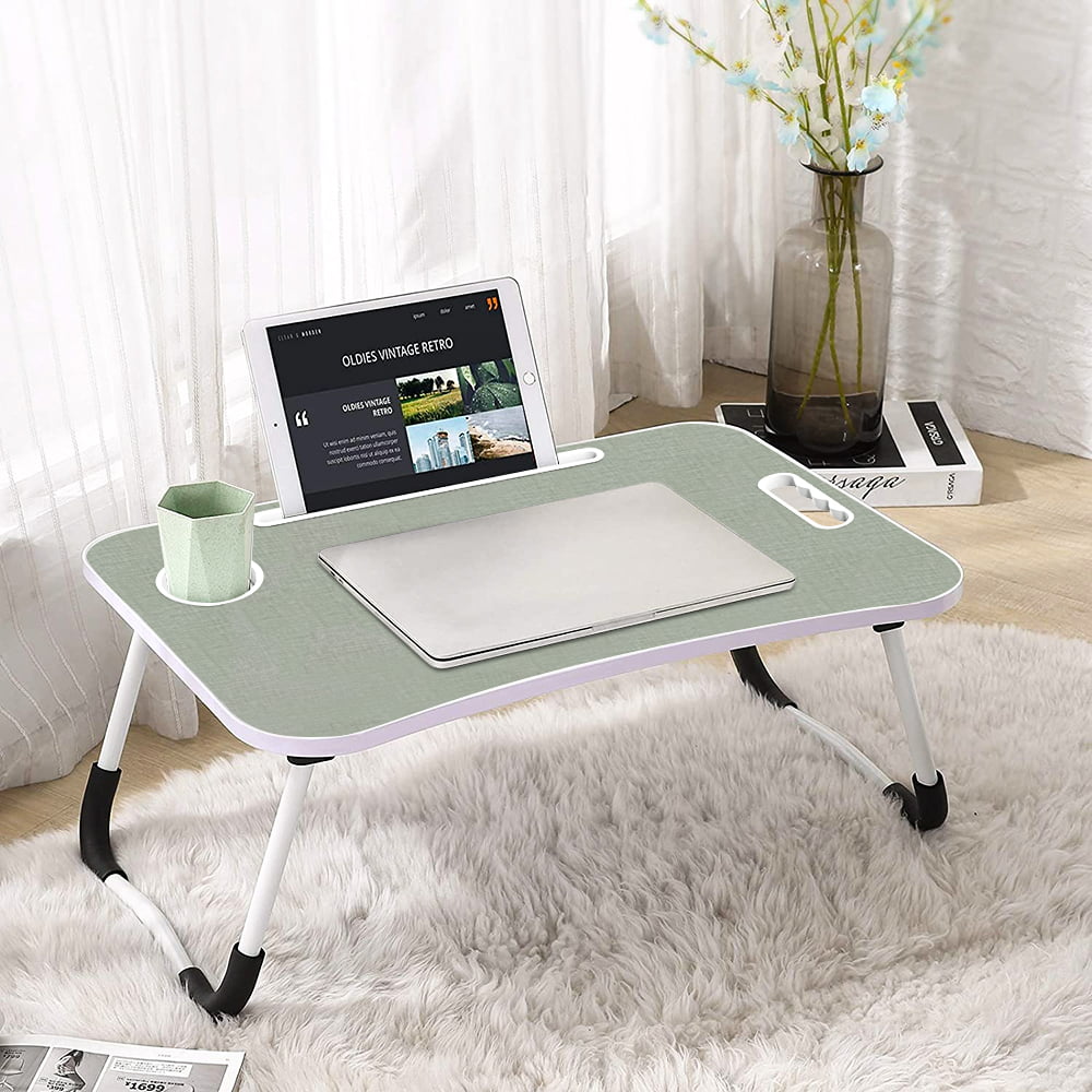 Pink Drawer Laptop Desk Watching Movie and Children Studying Foldable Laptop Bed Table Portable Bed Tray Table Notebook Stand with Foldable Legs & USB/Cup Slot for Eating Breakfast Reading 