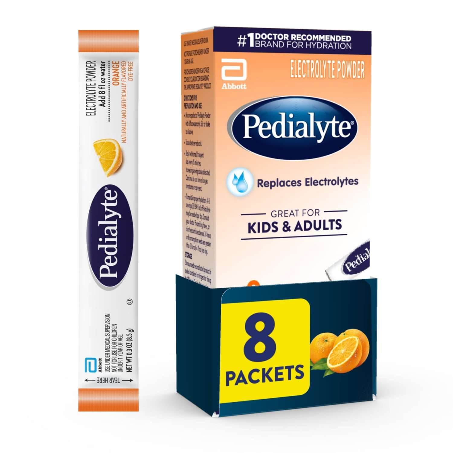 Pedialyte Electrolyte Powder, Orange, 8 Powder Packets