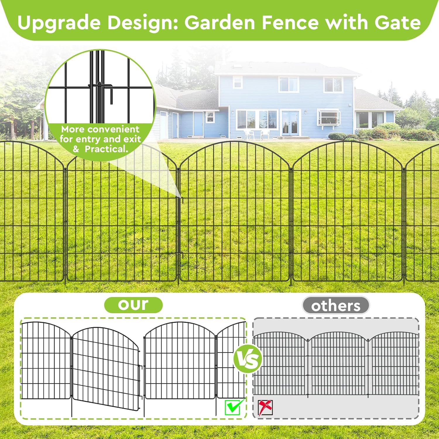 Decorative Garden Fence 5 Panels + 1 Gate, 30in H x 11.8ft L, Rustproof Metal No  Animal Barrier for Dog & Flower Edging