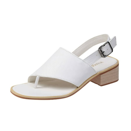 

Women s Sandals Belt Large Size Buckle Flip Flops Thick Solid Color Heel Shoes