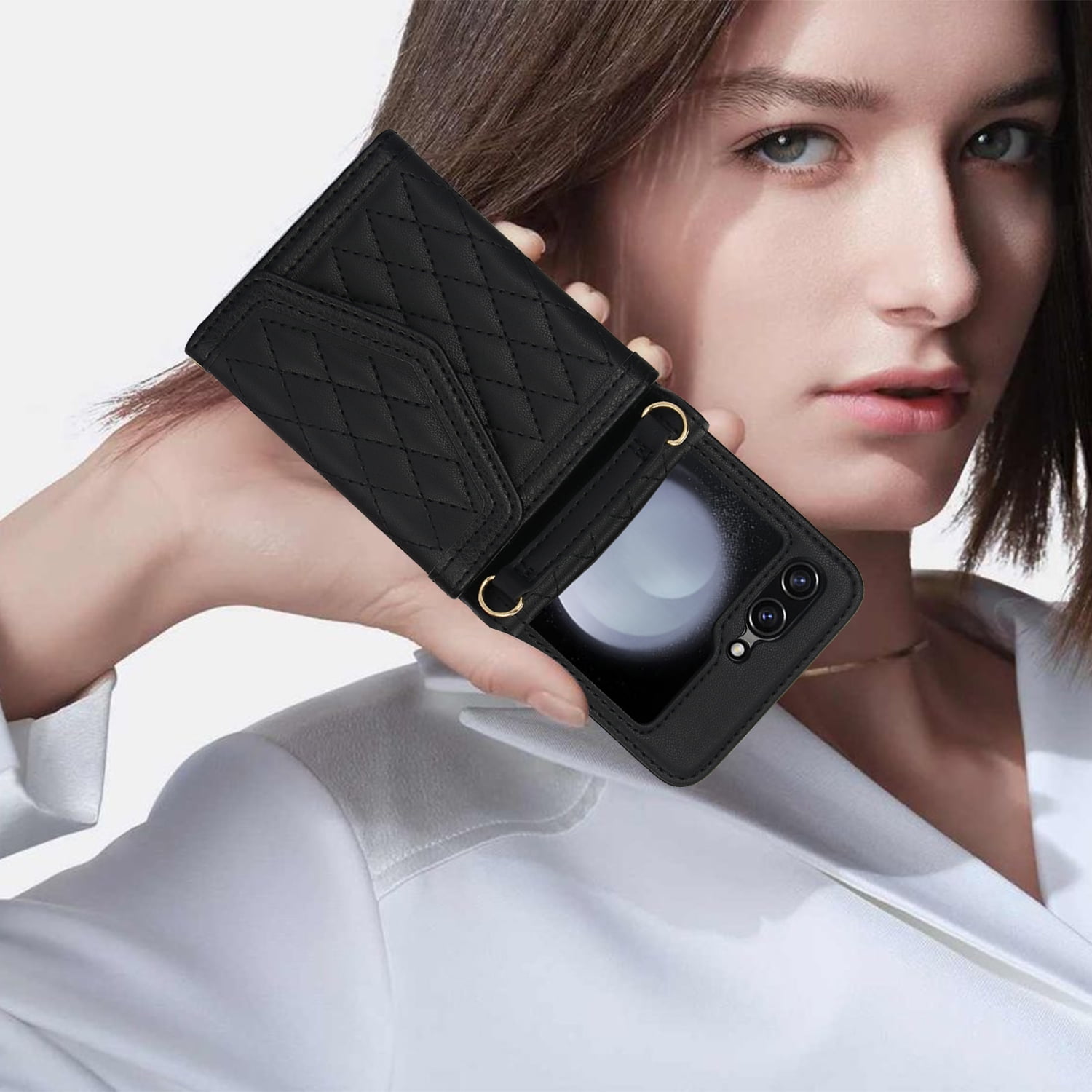 Crossbody Strap + Wristband Phone Case for Motorola Razr 60 / Motorola Razr 2025 Wallet Cover, PU Leather Flip Card Holder Cell Accessories for Women Girls RFID Blocking - Black