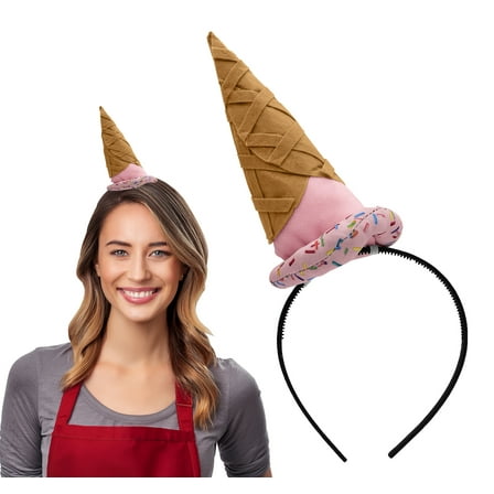 Nicky Bigs Novelties Ice Cream Cone Headband Funny Upside Down Plush Hat for Food Vendor Costume Party Halloween Parade Unisex Adult Mini Ice Cream Parlor Cap for Men Women