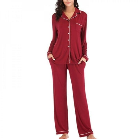 

Clearance!Women s Autumn V-neck Long Sleeve Trousers Pajamas Suit Gray 2XL Size