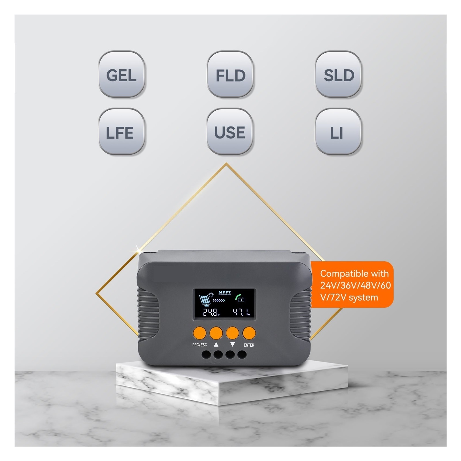 MPPT Boost-Type Solar Charge Controller Compatible With 24V/36V/48V/60V/72V ,Simple and Convenient to Set