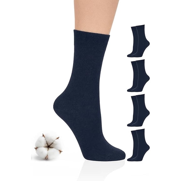 TELOLY Cotton Crew Socks,Regular Fit,4 Pairs,Dark Navy Blue,Shoe Size: 6-9,Comfortable Everyday Socks for Work,School and Casual Outfits