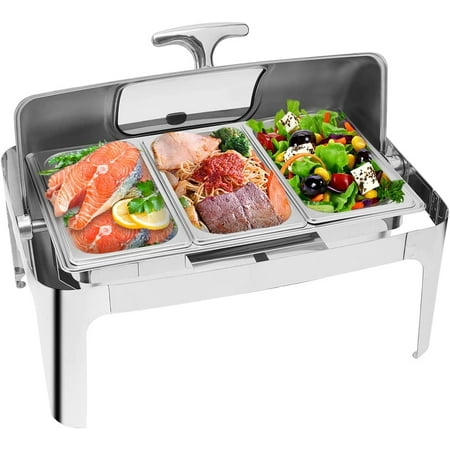 

Miumaeov Stainless Steel Roll Top Chafing Dish Set Commercial for Food Warmer Tray Silver