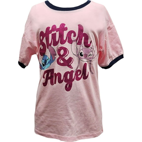 Disney Stitch Angel Script Youth Girls Ringer Tee
