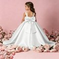 thumbnail image 4 of Girls Floor Length Princess Dresses,Cozy Satin Sleeveless Maxi A Line Solid Color Gown for Pageant Wedding Flower Girl Birthday Party Ceremony White 7-8 Years, 4 of 6