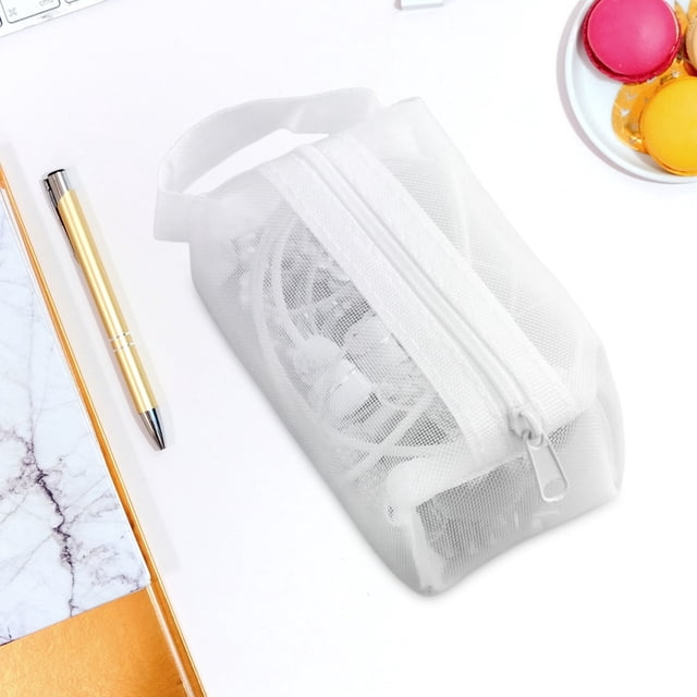 Mesh Storage Bag - Zipper Pouch for Makeup & Small Items, Large Capacity Nylon organizer, Portable & Transparent, White, JKODE
